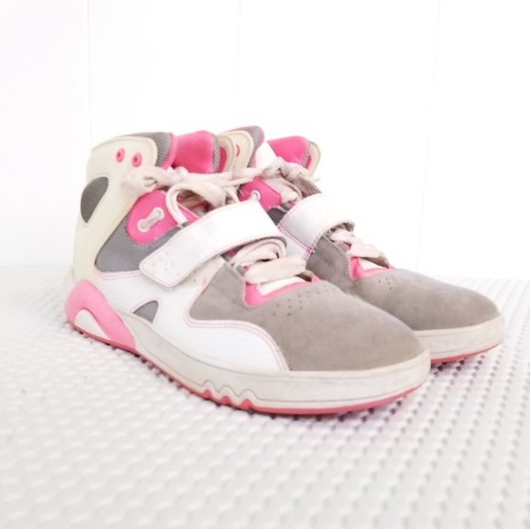 Adidas Women Size 8.5 Pink White Gray Velcro Hightop Roundhouse Sneakers - Picture 2 of 13